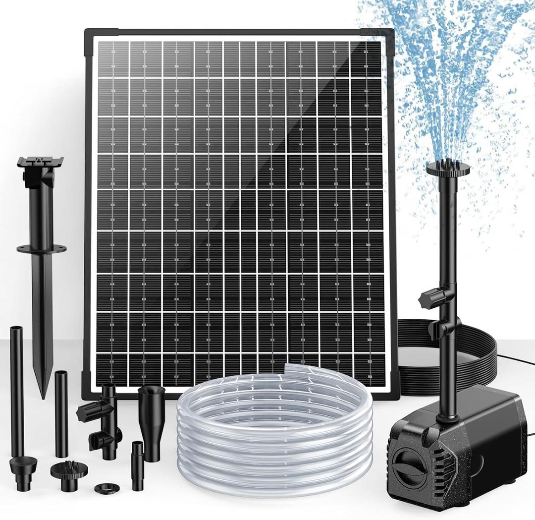 POPOSOAP 30W Solar Fountain Pump, 430GPH Solar Pond Pump with Adjustable Flow, 6.6FT Water Pipe for Outdoor Garden Ponds, Fish Tank, Backyard Water Features