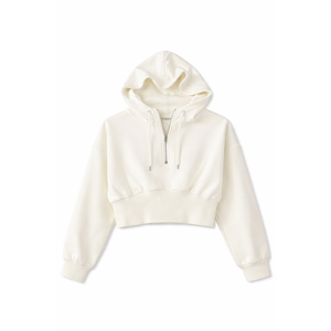 Women's Half Zipper Cropped Sweatshirts Casual Long Sleeve Tops With Thumb Hole, Size 7-8, Ivory