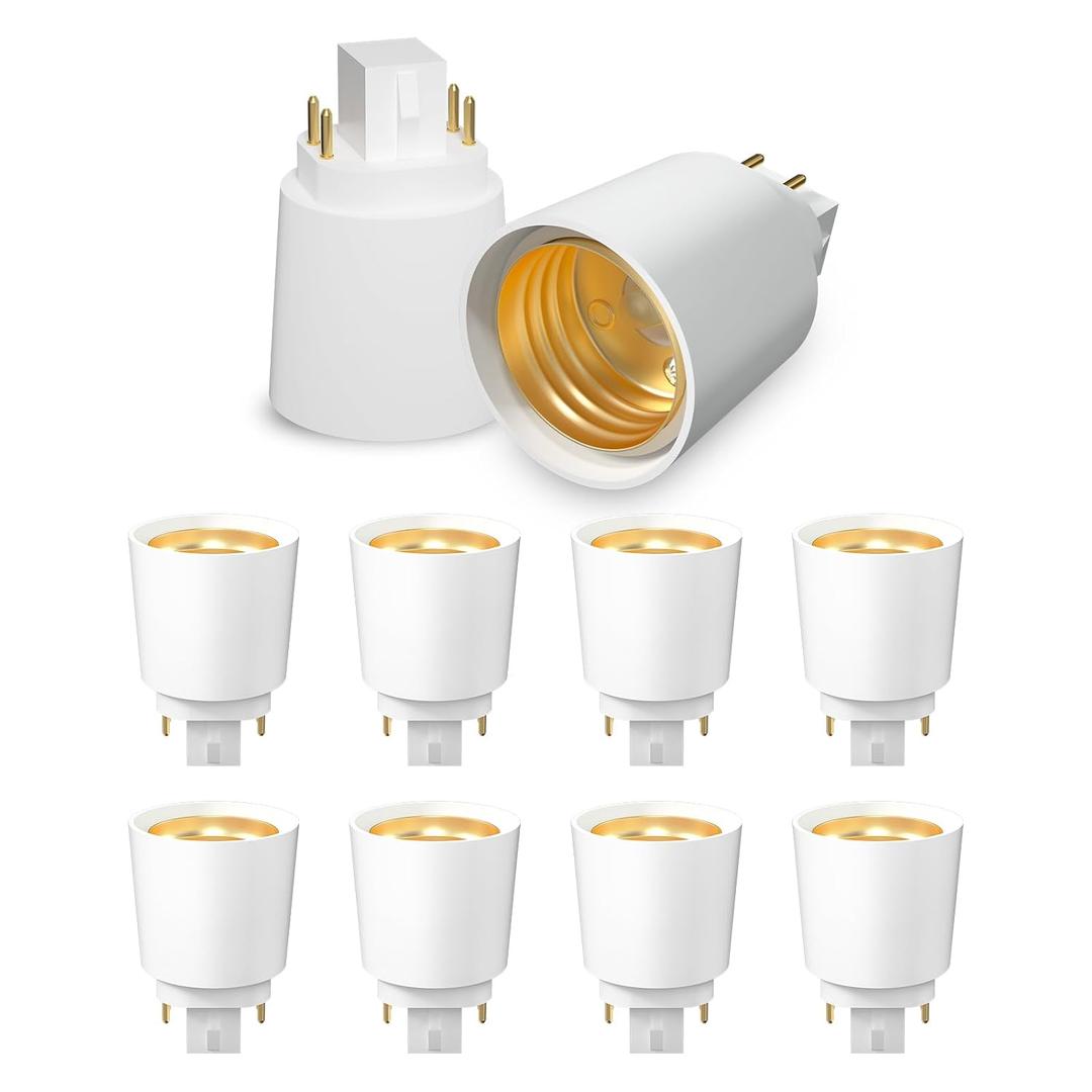 Bonlux Gx24q to E26 Adapter, Gx24q to E26/E27 Socket Adapter, Gx24 to Medium Edison Base Adapter, 4 Pin CFL Lamp Base Converter, Gx24/Gx24q to E26 Light Fixture, Remove Bypass The Ballast, 10-Pack