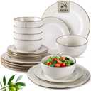 GBHOME Ceramic Dinnerware Sets, 24 pcs Embossed Elegant Stoneware Plates and Bowls Sets, Housewarming Wedding Gift | Dishwasher & Microwave Safe | Dishes Set Service for 8
