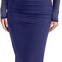 REORIA Long Sleeve Wedding Guest Maxi Dresses for Women Sheer Mesh Square Neck Ruched Bodycon Long Dress 2025 Fall Outfits, M