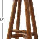 Solid Teak Wood Barstool with Round Seat for Kitchen Counter, Home Bar Furniture, 24-Inch Height