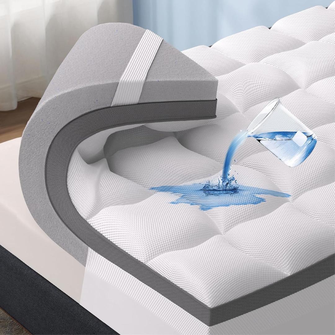 Bedsure 4 Inch Memory Foam Mattress Topper Queen Size, Dual Layer 2.5 Inch Gel Memory Foam & 800 GSM Waterproof Pillow Top Cooling Mattress Pad with 8-21 Inch Deep Pocket (Queen, 60x80 Inches) (Queen, Gray)