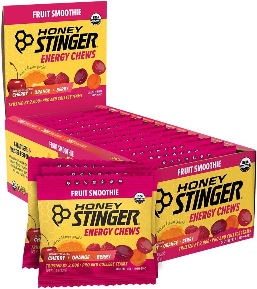 Honey Stinger Organic Fruit Smoothie Energy Chew, Gluten Free & Caffeine Free, for Exercise, Running and Performance, Sports Nutrition for Home & Gym, Pre and Mid Workout, 21.6 Ounces (Pack of 12) BBD 30,JUN27