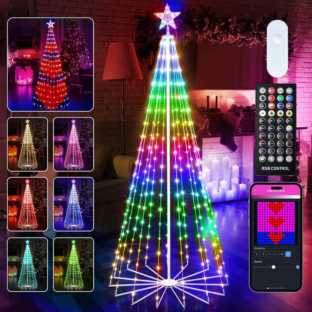 Smart Christmas Cone Tree LED Light, 6ft 265 LED Music Sync with Remote APP and Local Control, Pattern and Text Displayable, 16 Million Colors LED Light Show Tree for Indoor Outdoor Decorations