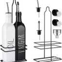 Oil and Vinegar Dispenser Set - Farmhouse Olive and Vinegar Dispenser  Chic Olive Oil Dispenser  Black and White Bottle with spouts and oil bottle top  2 x 500ml