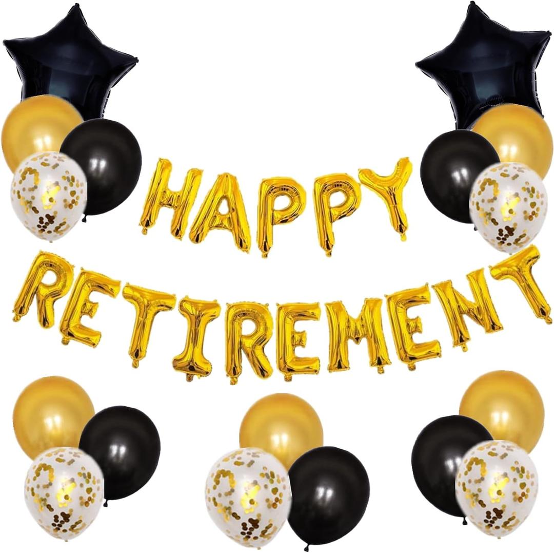 Happy Retirement Balloons Banner, Retirement Party Decoration We Will Miss You Retired Balloons Ideal for Women Man Retirement Party Supplies God, Gold
