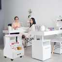 Portable Pedicure Foot Rest with Wheels, Pedicure Stool, Trolley for Foot Bath, Spa Cart, Nail Stand, Manicure Furniture for Beauty Salon or Nail Tech Spa, Massage Station (Pink), 20.47 inches x 16.14 inches x 21.65 inches