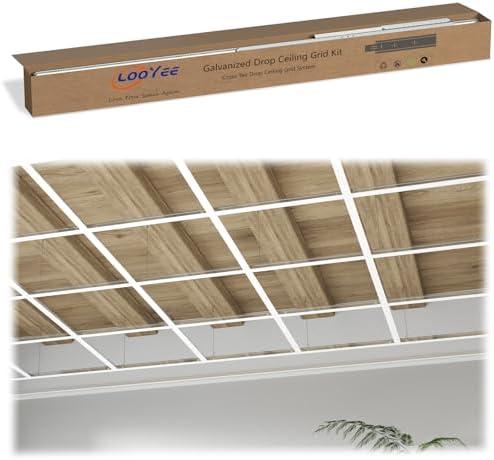 LooYee 168 Sq.Ft Drop Ceiling Grid System Complete Grid Kit White | Complete White Galvanized Steel Grid Kit Rust & Fire Resistance Easy Installation for Basement Living Room Kitchen Bathroom
