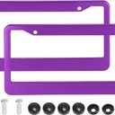 X AUTOHAUX 2pcs Aluminum Alloy License Plate Frame Cover 2 Hole for Car Front Rear License Plate Holder with Screws Caps Purple Plate Mounting