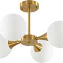 KCO Lighting Modern Globe Ceiling Light Gold Semi Flush Mount Sputnik Chandelier Mid Century Frosted Glass Ceiling Lamp for Living Room Dining Room Bedroom (4-Light)