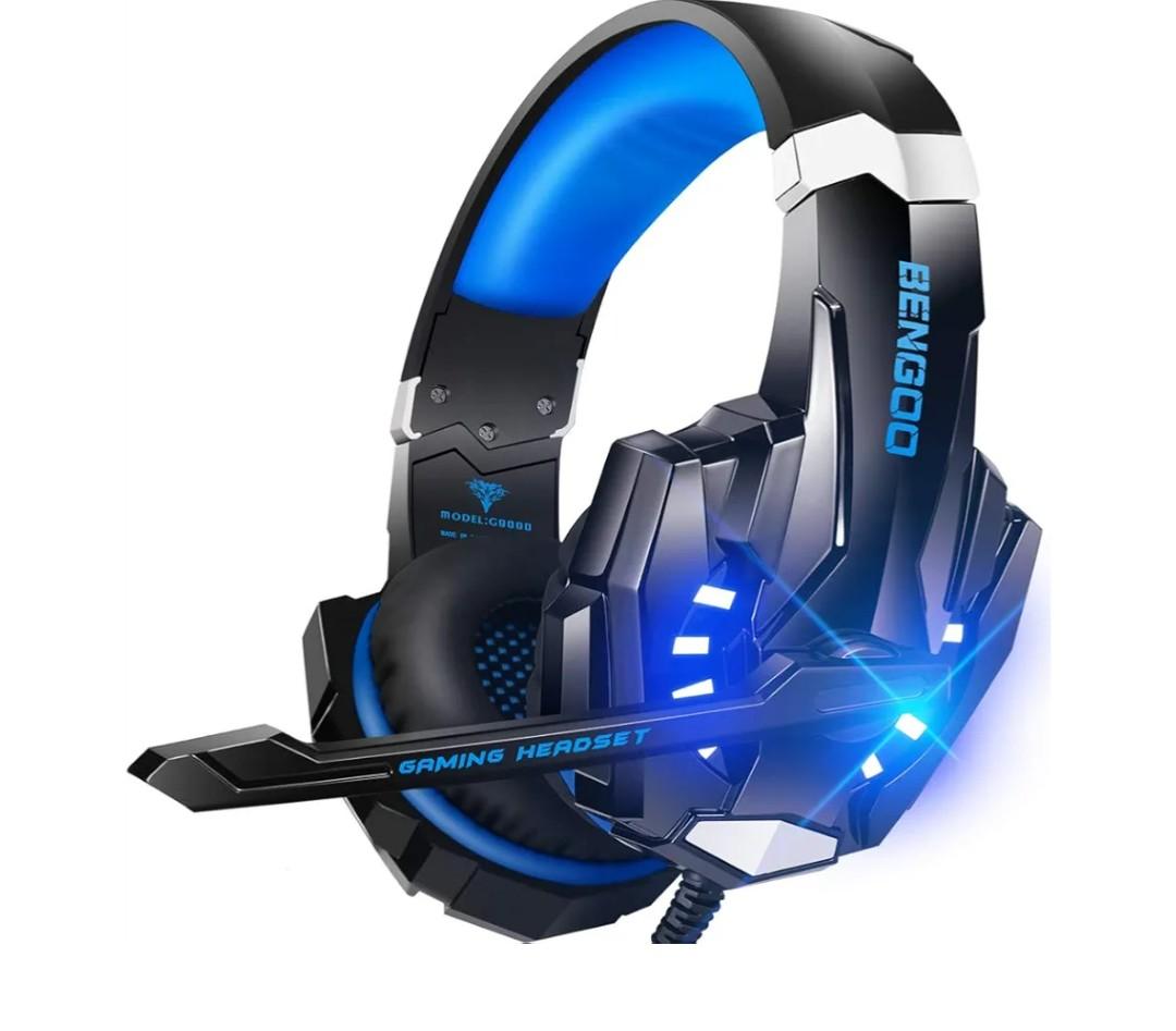 BENGOO G9000 Stereo Gaming Headset for PS4 PC Xbox One PS5 Controller, Noise Cancelling Over Ear Headphones with Mic, LED Light, 7.1 Surround Sound, Soft Memory Earmuffs for Nintendo Xbox Series X|S