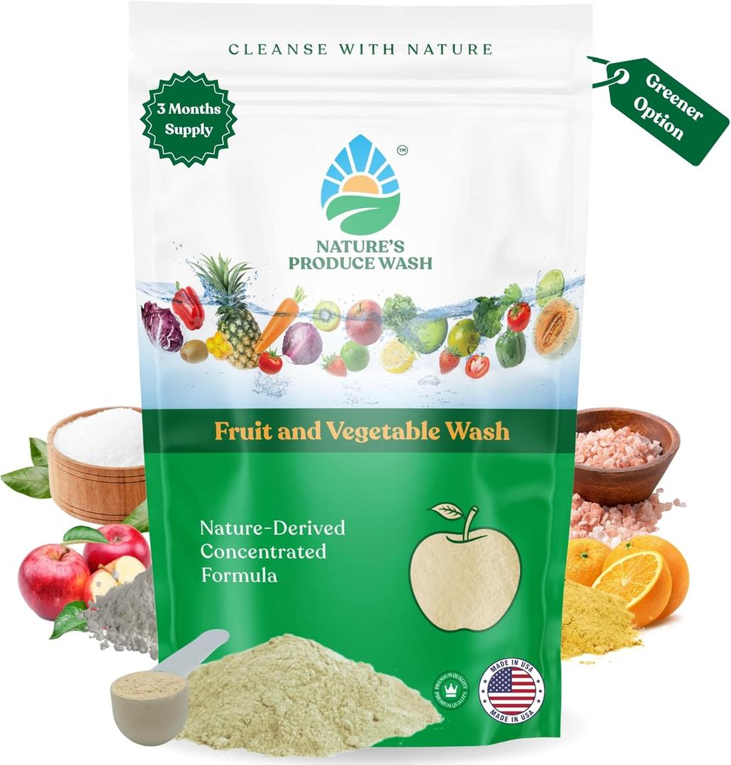 Natures Produce Wash, Fruit and Vegetable Wash, Removes Unwanted Residue, Extends Produce Life, Fruit Cleaner. 3 Months Supply or Makes 10+ Spray 16 oz Bottles 8 Ounce (Pack of 1)