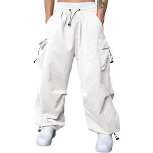 JMIERR Men's Baggy Cargo Pants Trendy Casual Parachute Pant Loose Fit Harem Joggers with Pockets for Streetwear (White), size 32