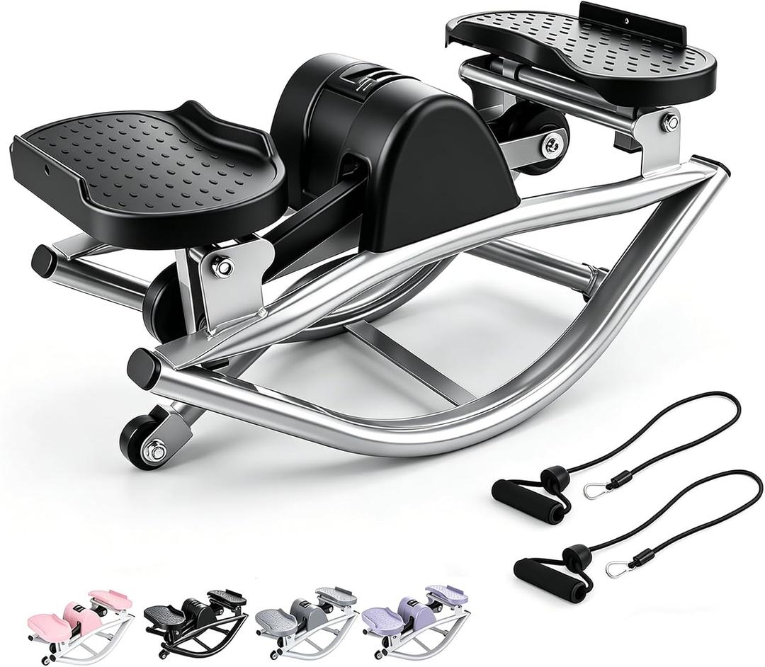 Rock Stepper with Resistance Bands - Ultra-Quiet Hydraulic Lateral Stepper, Fully Assembled Side to Side Step Rocker for Home Office, 250LBS Capacity