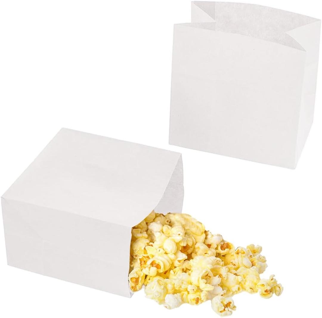 Small White Paper Bags for Snacks,50 Pack,Greaseproof Kraft Paper Bags,Recyclable,and Biodegradable,Mini Paper Wrappers For Popcorn,Cookies,Fries,Crafts,Gift Wrapping in Bulk (50Pack White)