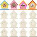 Geelin 12 Pcs Mother's Day Picture Frame Wood DIY Craft Kit Mother's Day Flower Hand Color Your Own Photo Frame for Mom Gifts Classroom DIY Art Activity (House Shaped)