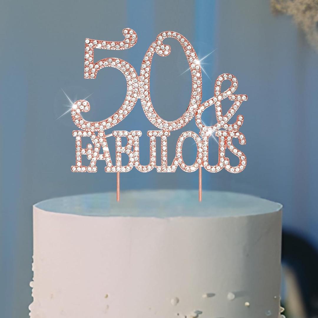 Jaciya Cake Topper 50th Birthday Decorations Women 50 & FABULOUS Rose Gold Cake Topper