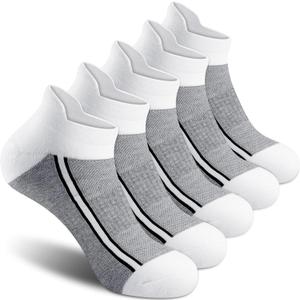Gonii Men's Running Athletic Ankle Socks - Thick Cushioned Low Cut Socks (5 Pairs) (Gray, S)