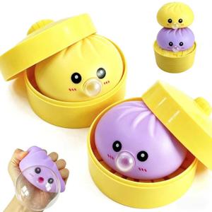 2Pack Dumpling Squishies Set with Steamer, New Bubble-Blowing Squishies, Stretchy Fidget Sensory Squeeze Toy for Adults & Teens, Cute Desk Gift(Yellow+Purple)