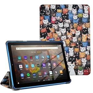 TPACC Case for Amazon Fire HD 10 Tablet (7th and 9th Generation, 2017 and 2019 Release), Cute Cartoon Kawaii Fashion Slim PU Leather Stand Cover with Auto Wake/ Sleep, Cute Cat