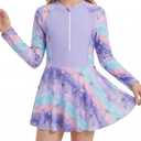 JiAmy Girls One Piece Swimsuits Rash Guard Swim Dress Purple 4-5Y