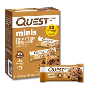 Quest Nutrition Mini Chocolate Chip Cookie Dough Protein Bars, 8g Protein, 1g Sugar, 2g Net Carbs, Gluten Free, 14 Count, Best by: 03/25/2025