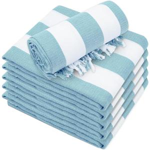 Set of 6 Turkish Beach Towel, Cotton Beach Towels, 36 x 71 Inches Turkish Towel, Sand Free, Quick Dry, Lightweight Beach Towels for Adult Blue