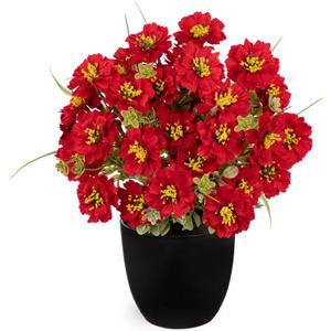 DILATATA Red Poppy Artificial Flowers in Pot 12 Inch Fake Flowers Silk Poppies Arrangement Faux Plant Flower Decor for Spring Home Decor Table Centerpiece Garden Porch Window - Red