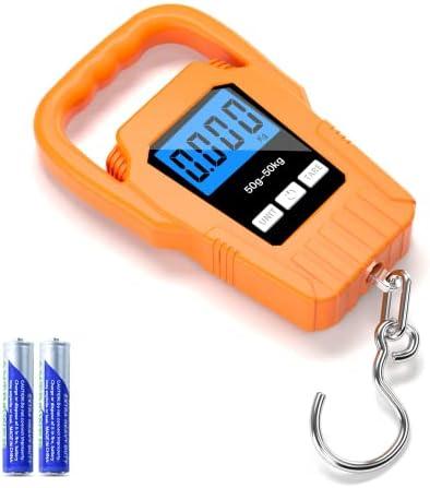 SKEAP Digital Fish Scale Hanging Scale Fishing Scale,110lb/50kg Luggage Scale,Upgrade Large Handle & Backlit LCD Display, Electronic Balance Digital Fishing Postal Scale,Orange,Fishing Gifts for Men