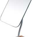 YEAKE Flexible Gooseneck Bamboo Vanity Makeup Mirror,360Rotation 8" Large Frameless, Folding Portable Table Desk Mirror with Stand for Bathroom Shaving Make Up, Rectangle