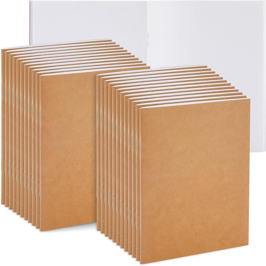 Paper Junkie Blank Notebook Bulk, Brown Unlined Kraft Paper Journals for Kids Drawing, Sketching, Sketchbooks for Students to Write Stories, Classroom Supplies - A6 4x6 inch - Small (Pack of 24)