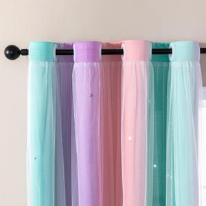 XiDi Curtains for Bedroom Decor, Rainbow, Pink, Purple, Green 42/84/1