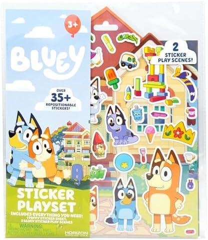 Horizon Group USA Bluey Sticker Playset, 2 Sticker Play Scenes, 35+ Reusable Puffy Bluey Repositionable Stickers for Kids, Perfect for Travel, Screen-Free Fun