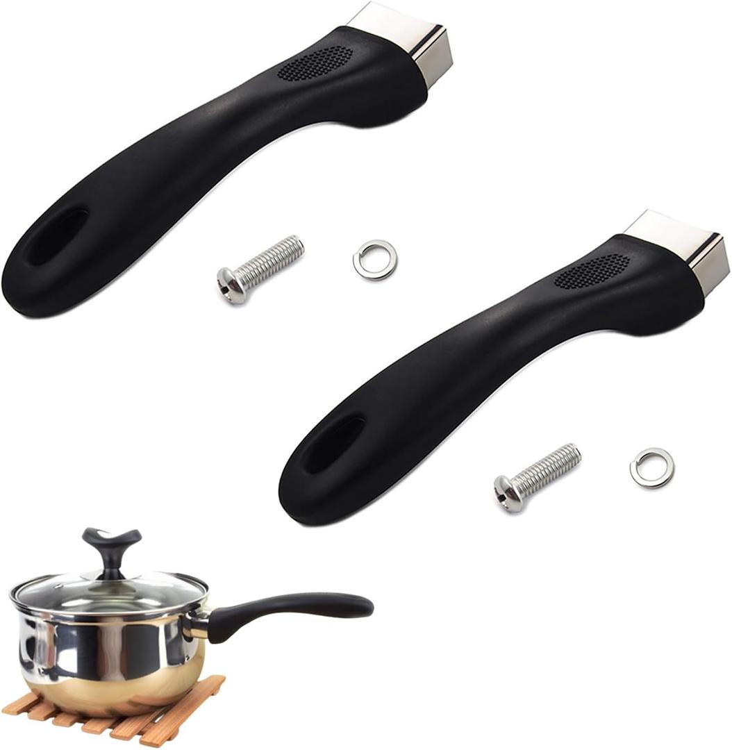 2 Pcs Pot Handle - Scald-Proof Long Replacement Grip, Removable with Screw for Saucepan/Skillet/Cookware Lid, Ideal for Kitchen Cooking, Black