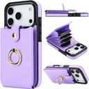Folosu Compatible with iPhone 17 Pro Case Wallet with Card Holder, 360Rotation Finger Ring Holder Kickstand, RFID Blocking Leather Protective Double Buttons Shockproof Cover 6.3 Inch Purple
