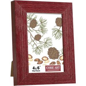 CORE ART 4x6 Picture Frame, Handmade Wood Rustic Red Photo Frame, High Definition Semi-tempered Glass Wall or Tabletop Display