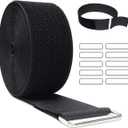 2"x16ft Reusable Cinch Strap with 10 Metal Buckles, Cut-to-Length Fastening Securing Straps, Adjustable Nylon Cable Straps and Cord Ties for Organizer or Storage, 2 inch Wide, Black