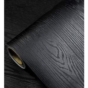 Black Wallpaper - Wood Peel and Stick Wallpaper  Black Wood Self-Adhesive & Removable Wall paper for Countertop Furniture Kitchen Wall, Countertop Contact Paper, Easy to Clean,24''197'' Vinyl