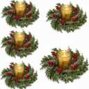 Cinnvoice 4 Pcs Christmas Candle Rings Wreath Artificial Garland with Red Berry Mini Christmas Candle Wreath for Table Centerpiece Home Kitchen Cabinet Windows Front Door Decor (Cypress)