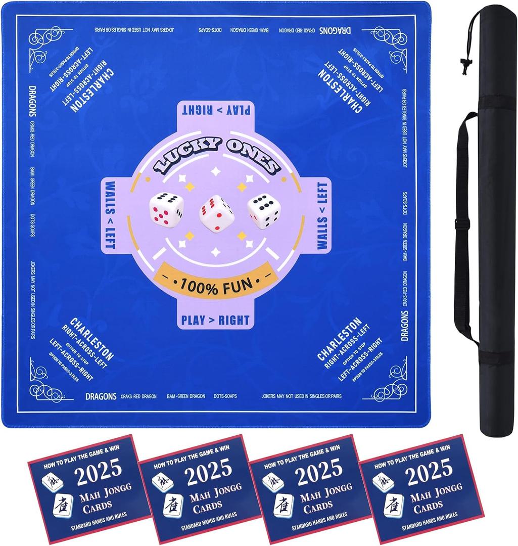 Mahjong Mat 3333 American Rules | Quiet Non-Slip Mahjong Mat for Table with Rule Cards & Bag | Mah Jongg Mat for Board & Tile Games