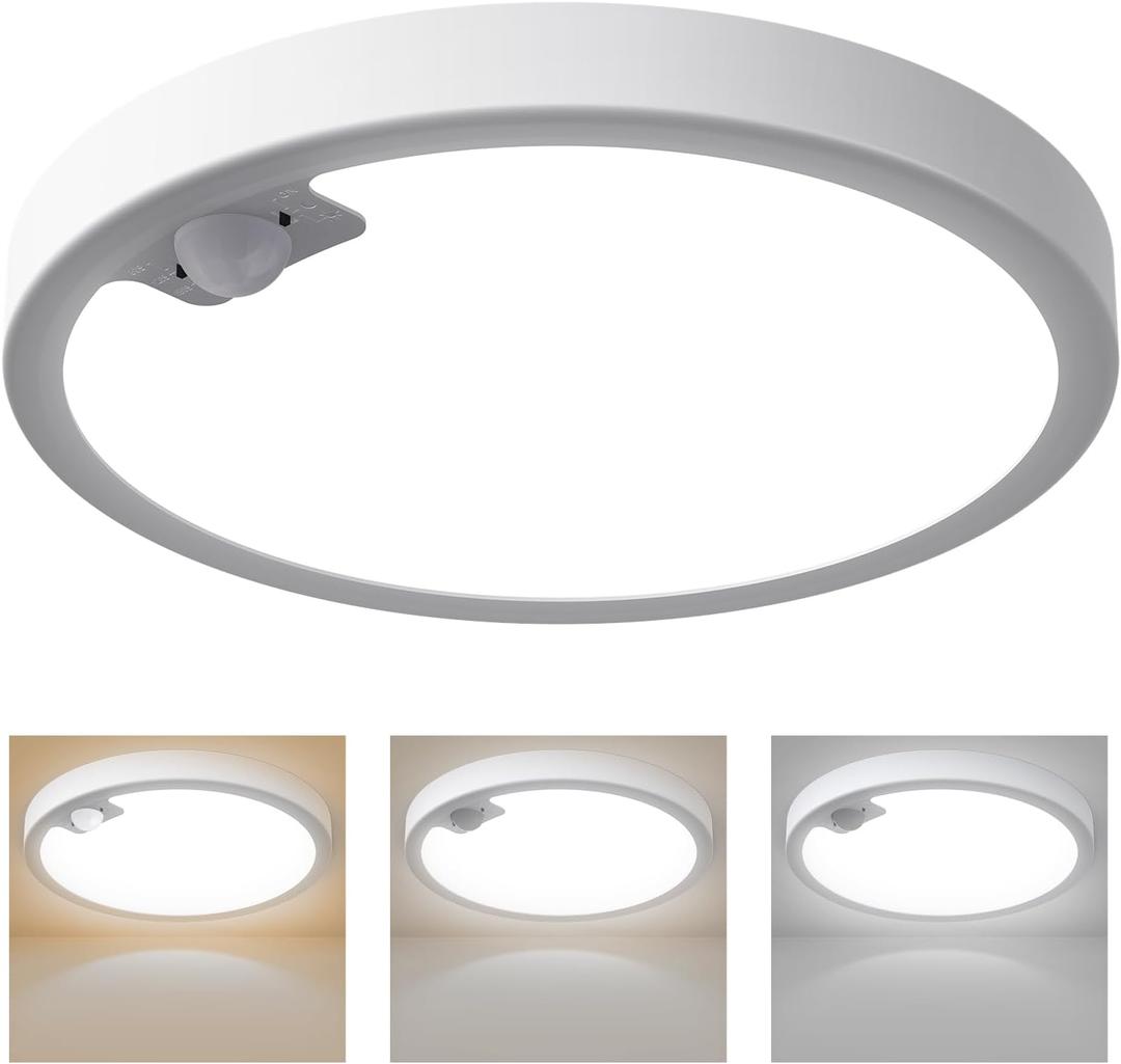 Wired Motion Sensor Ceiling Light Fixture-Motion Sensor Light Indoor 18W/1500LM,Closet Lights Motion Sensored Shower Light for Bathroom Hallway Stair Pantry Porch Garage 3 Color Temperature (9inch Wired 1Pack)