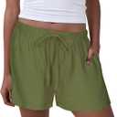 GUOLEZEEV Women Shorts Casual Drawstring Elastic Waist Flowy Linen Cute Y2k Beach Shorts (Green, M)