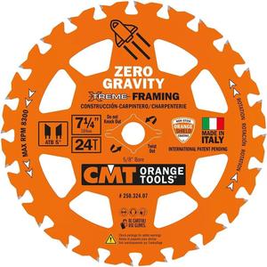 CMT Orange Tool 250.324.07 FRAMING ZERO GRAVITY 7-1/4x0.070/0.048x5/8