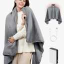 Battery Operated USB Heated Blanket  Cordless Rechargeable Throw with Portable Battery Pack, Far Infrared Heat, Ultra-Soft Faux Rabbit Fur for Home, Office, Travel, Camping