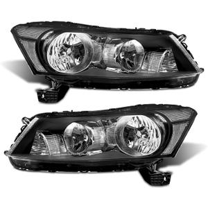 AS Headlight Assembly for 2008 2009 2010 2011 2012 Honda Accord 4dr Sedan Headlamps with Black Housing Amber Reflector Clear Lens Driver and Passenger Side