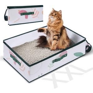 MIU Color Portable Cat Litter Box for Travel with Lid, Extra Extra Large XXL Leak-Proof Collapsible Litter Box Great for Travel Hotel Stays and Road Trip 24x16x8 Inches (Green Plant)