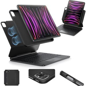 ESR iPad Pro 12.9 Case with Keyboard, Easy-Set Magnetic Stand, Portrait/ Raised Modes for iPad iPad Pro 12.9(6th/ 5th/ 5th/ 3rd), Removable Protective Case, Rebound 360 Series, Black