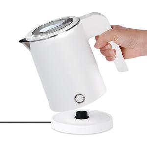 0.5L Small Portable Electric Tea Kettle Stainless Steel, Travel Mini Electric Coffee Kettle, Hot Water Boiler Heater for Business Trip, Camping, Travel, Office (White)