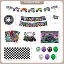 Monster Truck Birthday Decorations - Cake Topper, Banner, Backdrop, Latex Balloons, Foil Balloons, Table Cover, Sticker Set,149Pcs Set, Monster Truck Party Decorations (Purple and Green)
